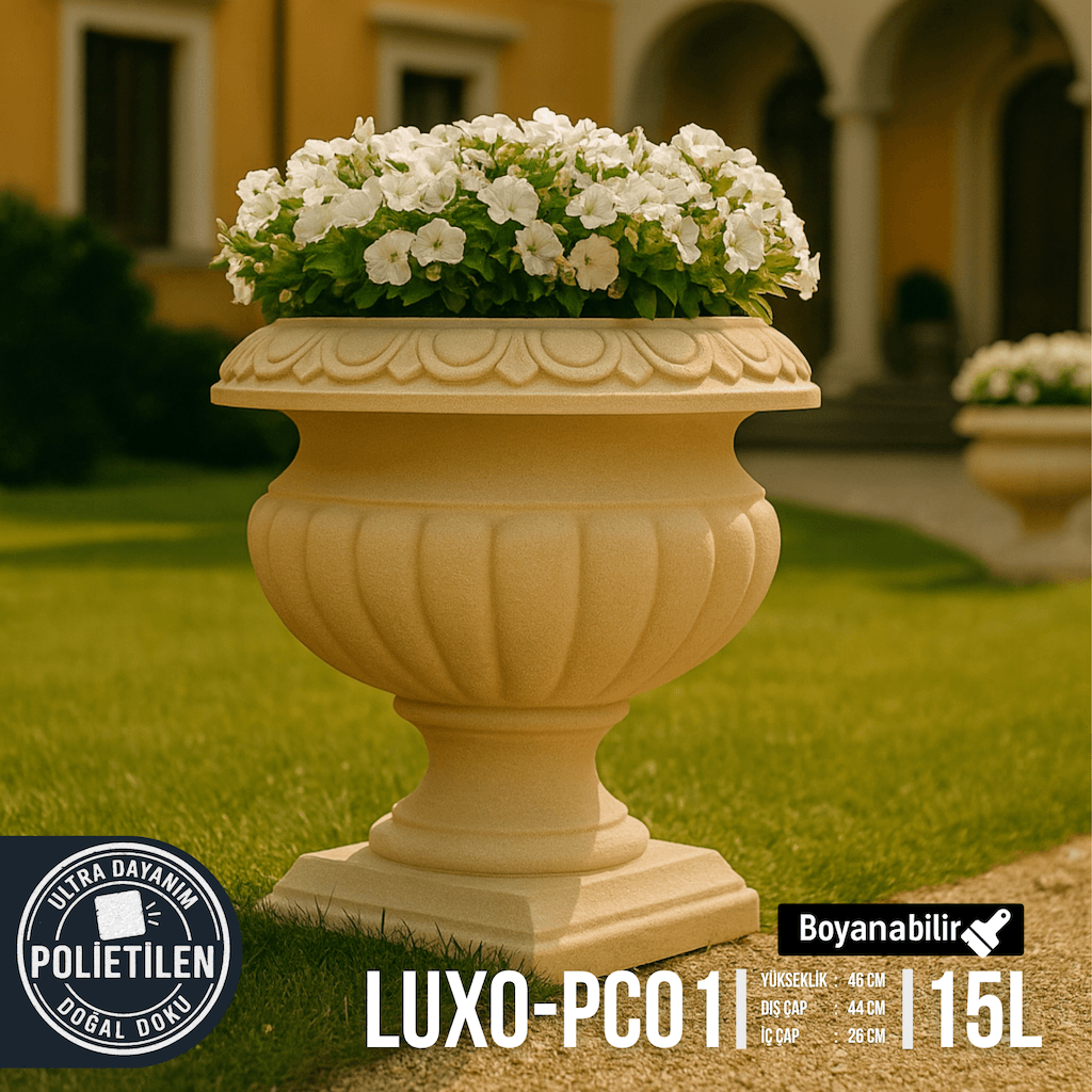 LUXO-PC01 Dış Mekan Saksı | Klasik Ayaklı Villa ve Bahçe Saksısı (44x46 cm – 15 Litre)